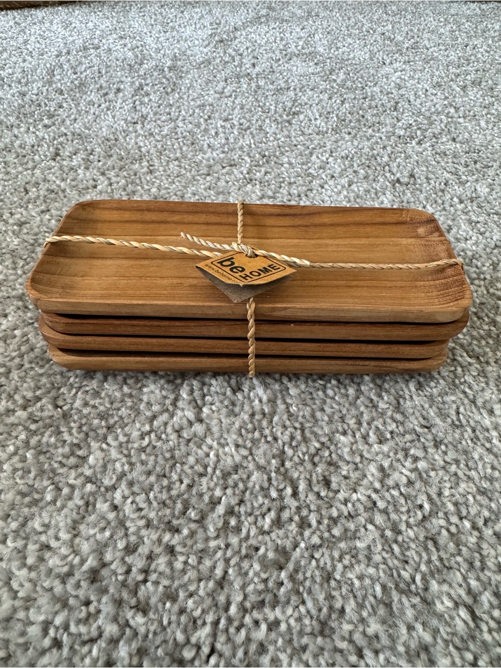 Natural Teak Wood Tray Set of 4 - Brown